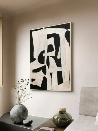 Minimalist Abstract Textured Painting - Beige / Black