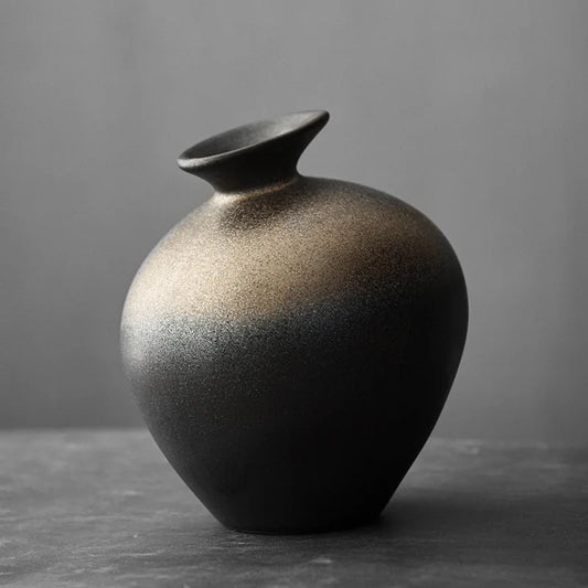 Japanese-Style Black Pottery Vase